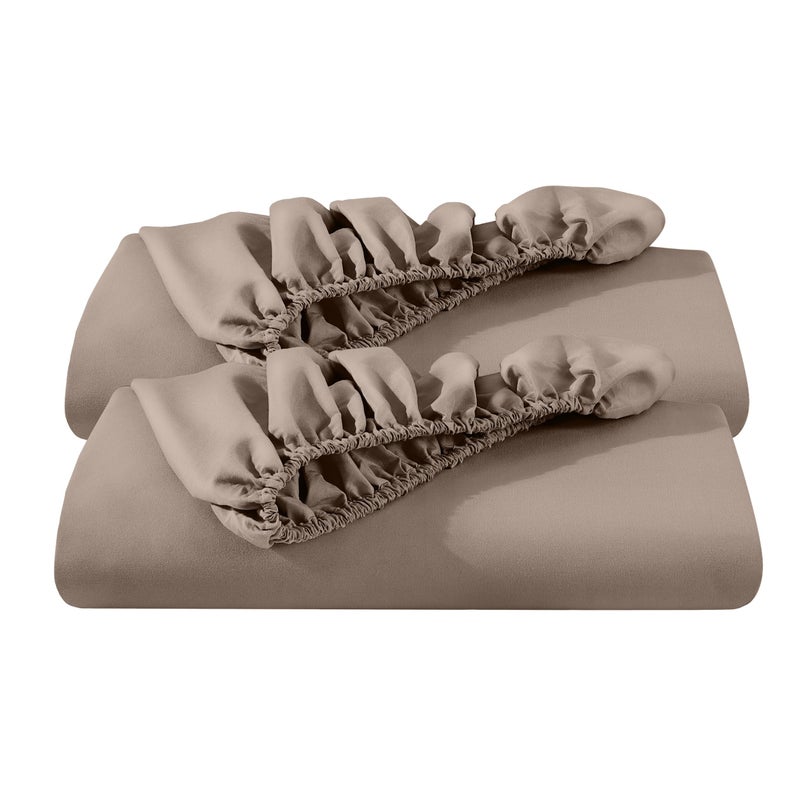 Bare Home 2-Pack Fitted Bottom Sheets Queen - Premium 1800 Ultra-Soft Wrinkle Resistant Microfiber - Deep Pocket (Queen, Taupe) - Image 1